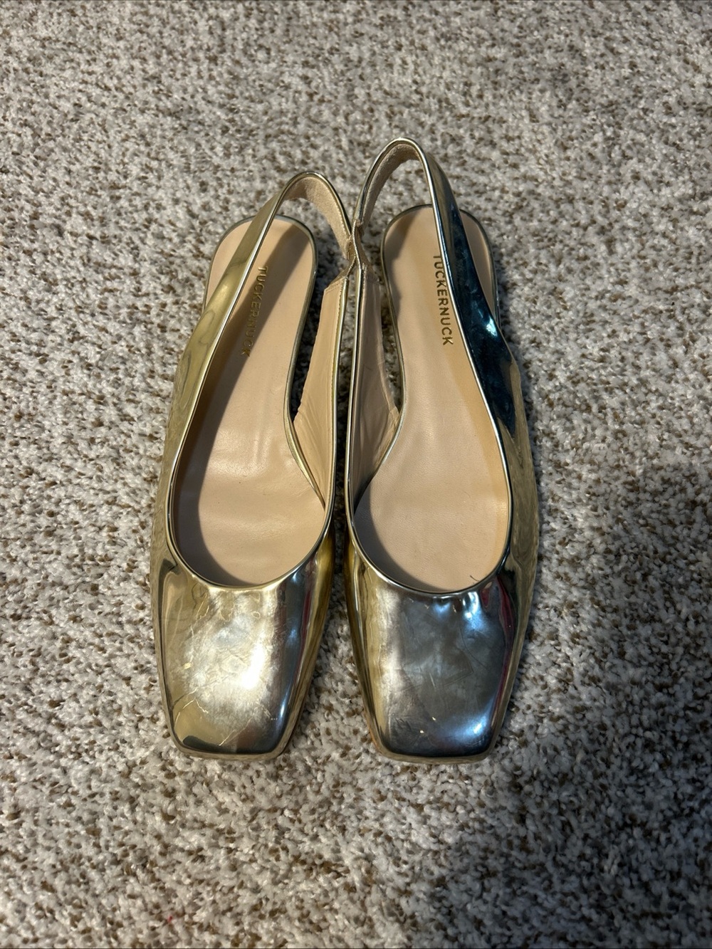 Tuckernuck Metallic Gold Square-Toe Slingback Flats WORN ONCE - Picture 2 of 3